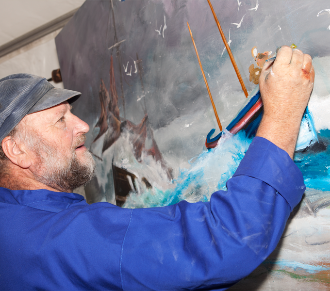 Ernie Childs painting at Great Yarmouth Potteries